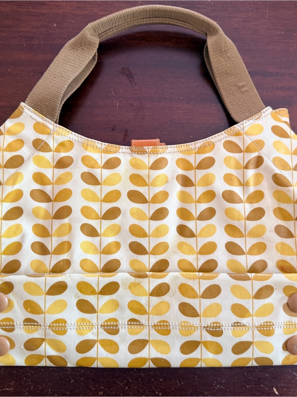 Orla Kiely Yellow and Tan Leaf-Print Hobo Bag.  Shoulder bag